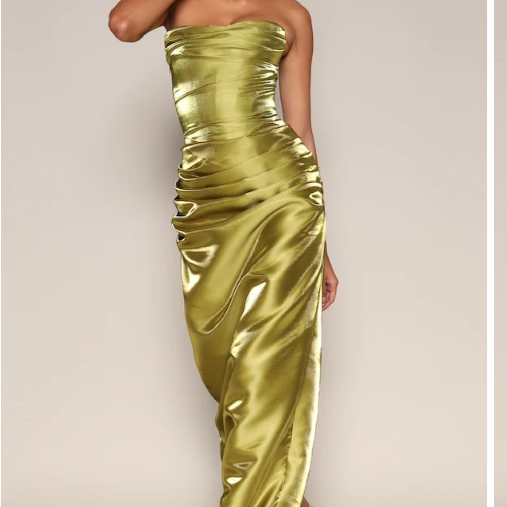 Moda Luxe Green Ruched Strapless Maxi Gown